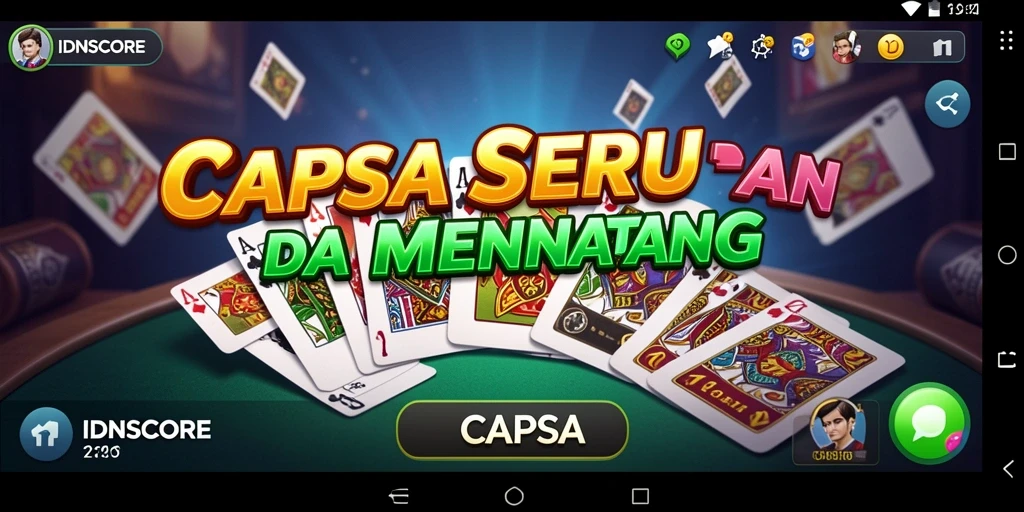 Tampilan antarmuka IDNSCORE yang menarik dan informatif saat bermain Capsa.